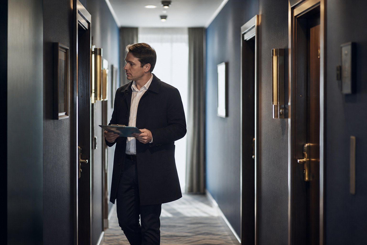 Kalkulator wyceny hotelu — obchód obiektu z notatnikiem